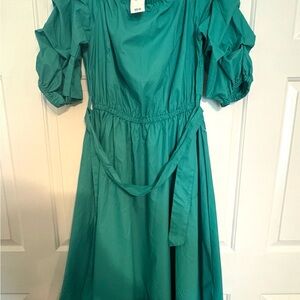 Ashley Stewart Deep Green Gathered HighLow Pocket Dress